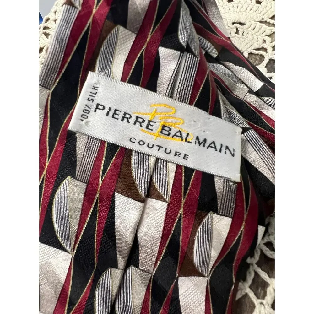 Vintage Pierre Balmain‎ Couture black white red grey tie silk